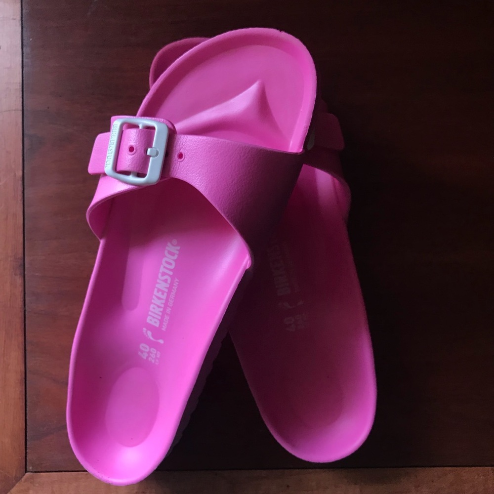 Pink Birkenstock slide on sandals
